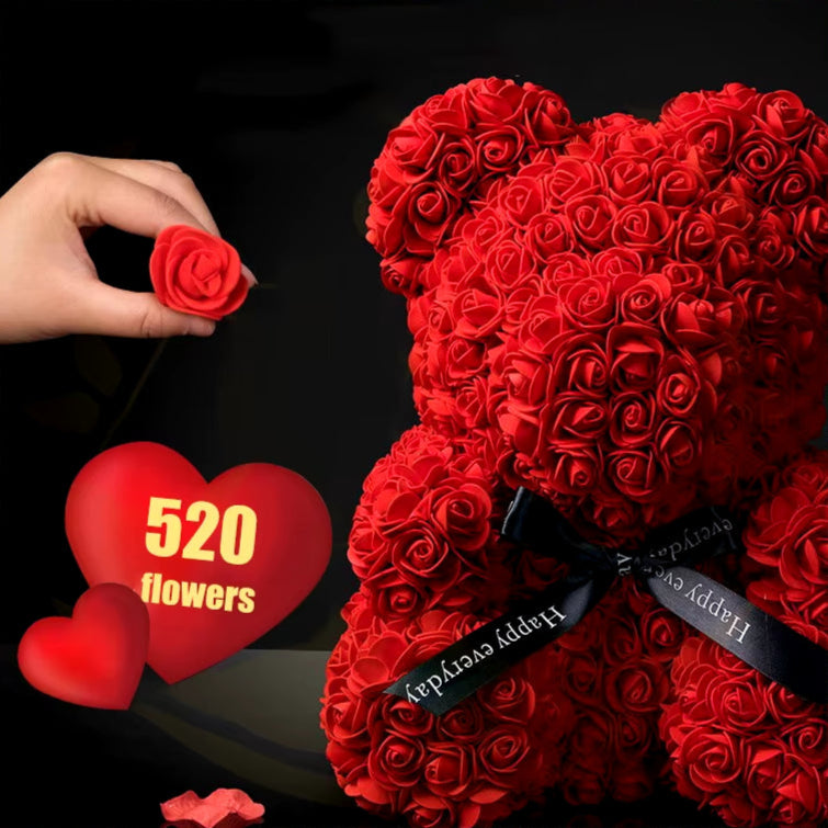 Rose Bear with Box Lights Artificial Flower Teddy Bear for Women/Girlfriend Gift Love Flower Valentine/Anniversary/Birthday Deco