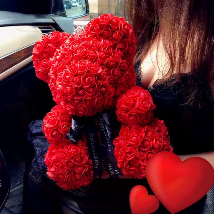 Rose Bear with Box Lights Artificial Flower Teddy Bear for Women/Girlfriend Gift Love Flower Valentine/Anniversary/Birthday Deco