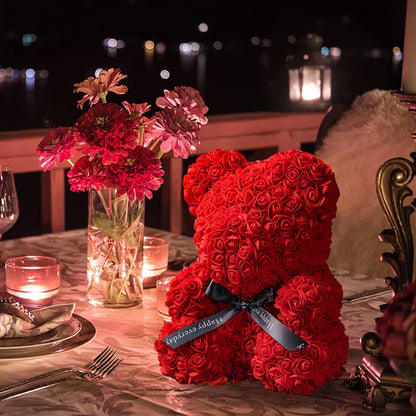 Rose Bear with Box Lights Artificial Flower Teddy Bear for Women/Girlfriend Gift Love Flower Valentine/Anniversary/Birthday Deco